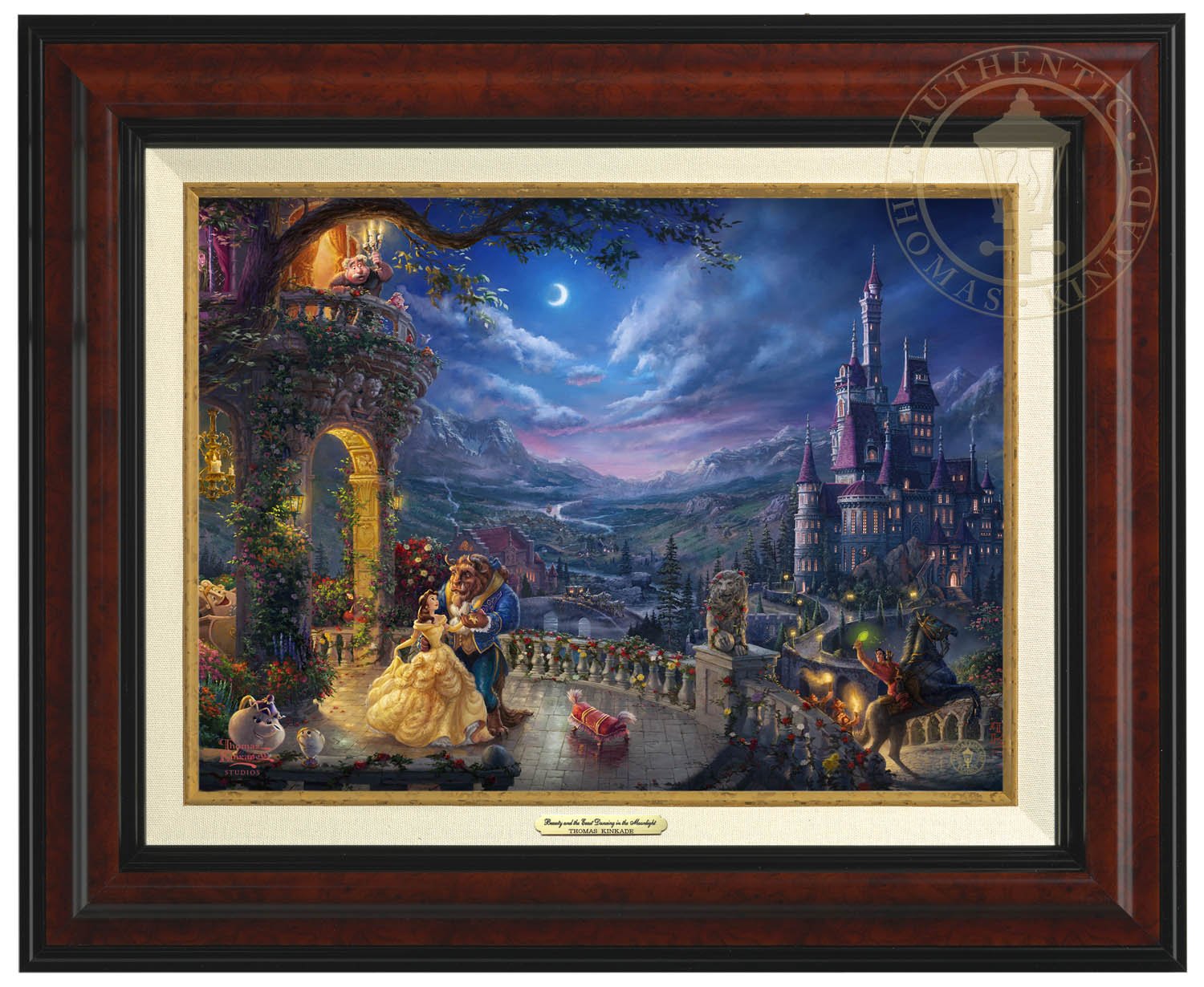 Belle and the Beast celebrate their love under the dreamy moonlit sky, with all their friend enjoying the moment - Burl Frame.