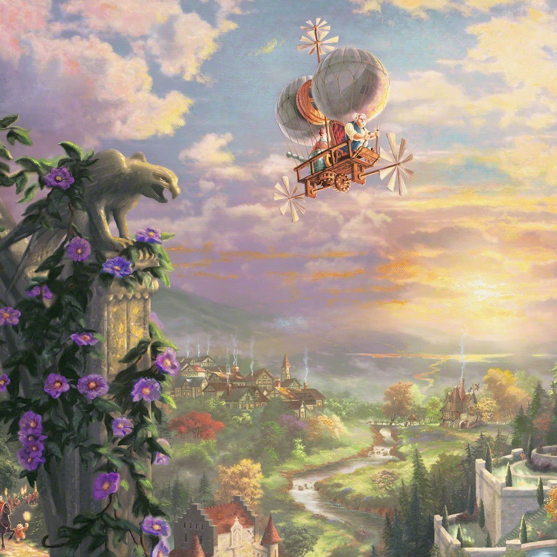 Thom used his creativity to dream up a flying machine that he imagined as being an invention of Belle’s father Maurice - closeup