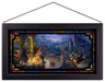 The lovable Footstool playfully dances at the feet of Belle and the Beast, all the main characters gather around to enjoy the romantic evening set at the Castle's beautiful veranda.    FRAMED GLASS ART