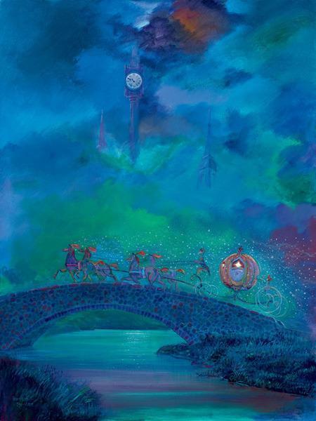 Before Midnight by Harrison Ellenshaw.  Cinderella and her magical coach crossing the stone bridge on it&