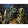 Lady and the Tramp  enjoying a spaghetti and meatball dinner by candle light,