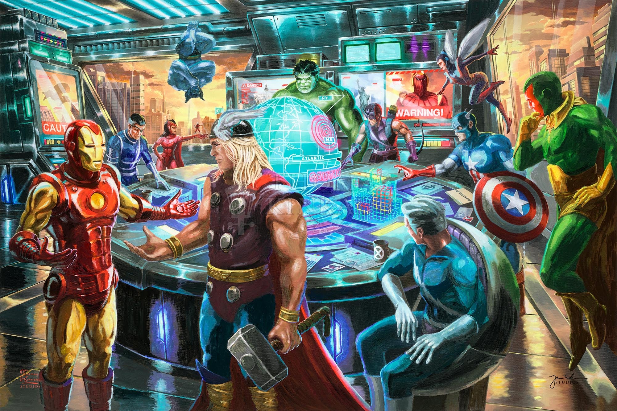 Earth’s Mightiest Heroes” are gathered inside the Avengers Mansion formulating a plan to thwart the new threat by Thanos to Earth - Unframed