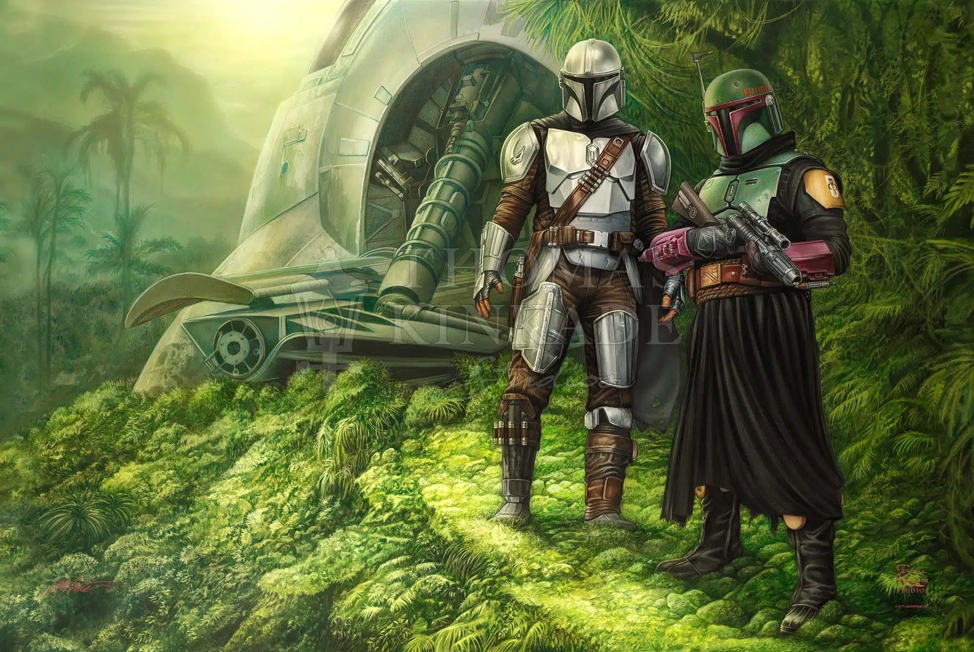 Features the legendary bounty hunters Boba Fett™ and Din Djarin™ - Unframed - Canvas