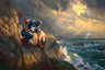 On the shore’s rocky outcrop, Captain America has positioned himself ready to battle Red Skull and his Hydra henchmen, who are approaching the coast in submarines. - Unframed Canvas