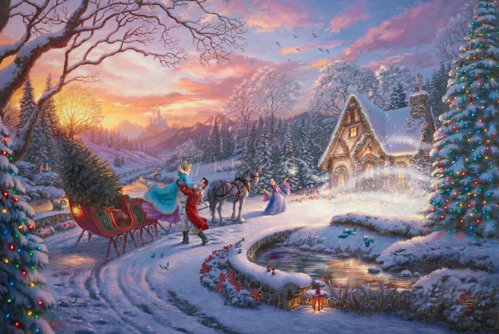 Disney Cinderella  Bringing Home the Tree by Thomas Kinkade Studios  Cinderella and Prince Charming arrive a Cinderella&