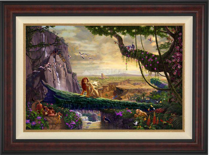 Simba and Nala, as a young adult, finding love, and in the distance presenting his son back on Pride Rock - Burl Frame.