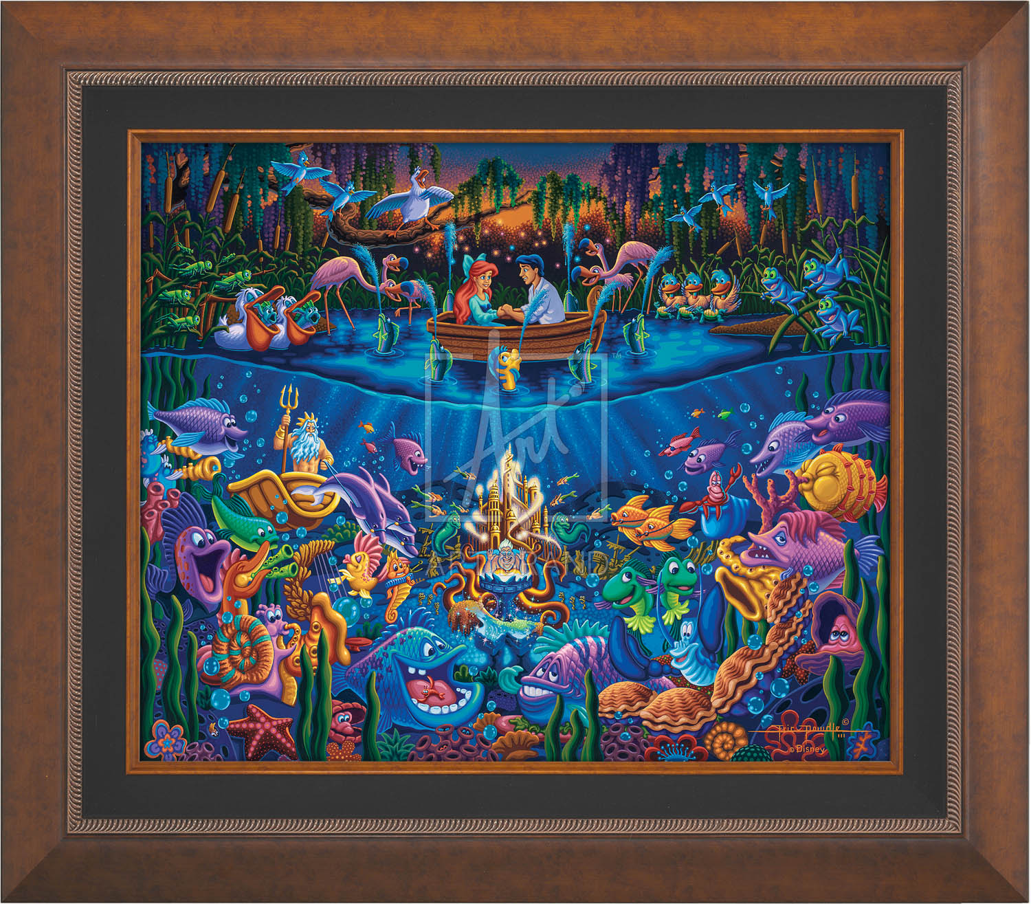 Ariel’s closest friend and confidante, Flounder, adds to the ambiance as he and six friends create a makeshift fountain around Eric’s boat - Aurora Copper Frame.