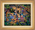 The lush jungle vegetation supports a variety of creatures great and small, including a chameleon, a variety of insects, a snake, birds, monkeys, and even a leopard and an elephant. Mickey and friends find themselves in the center of it all! - Antique Gold frame