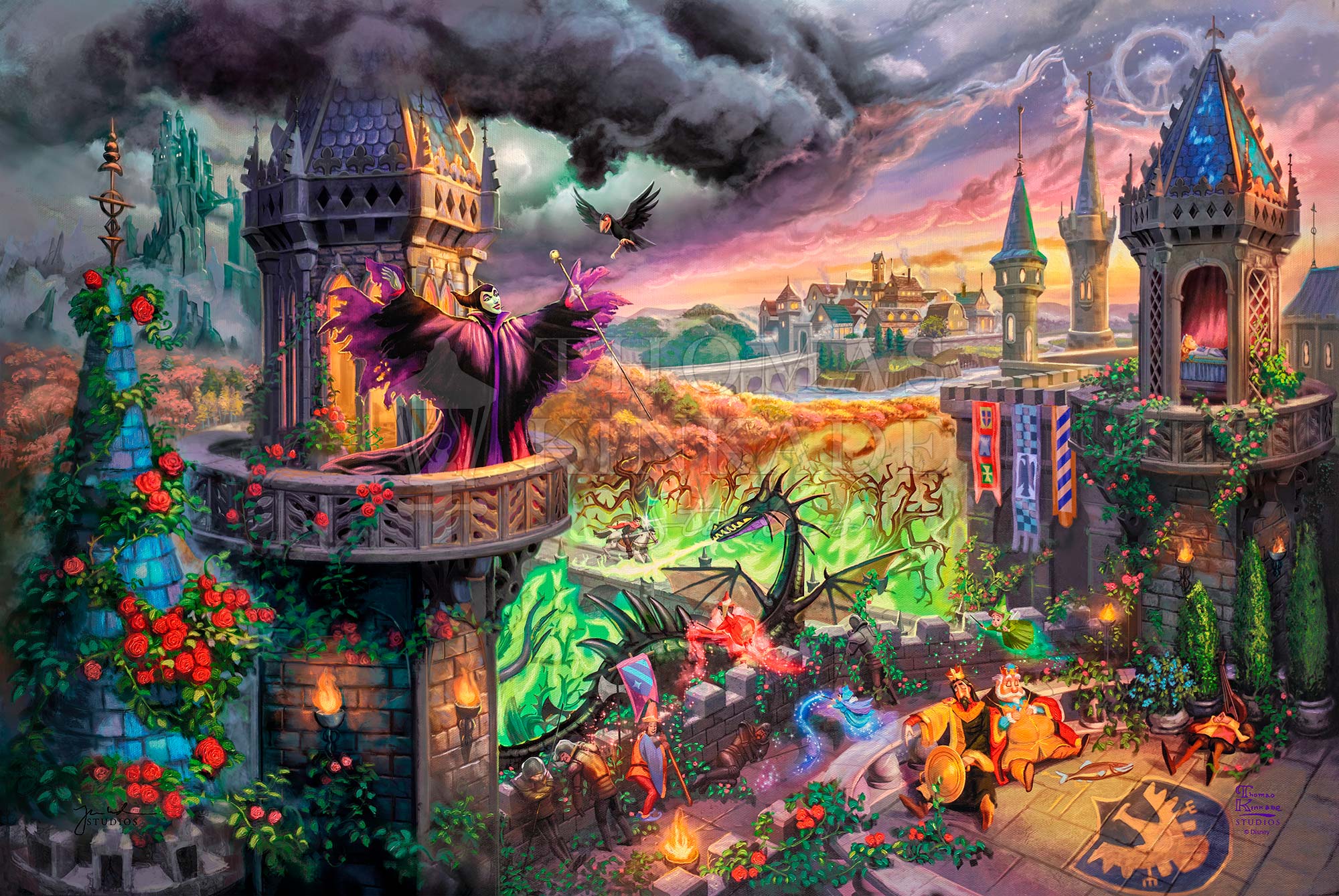 Maleficent casts a sleeping spell on the entire castle, in her fiery rage.  Unframed Canvas