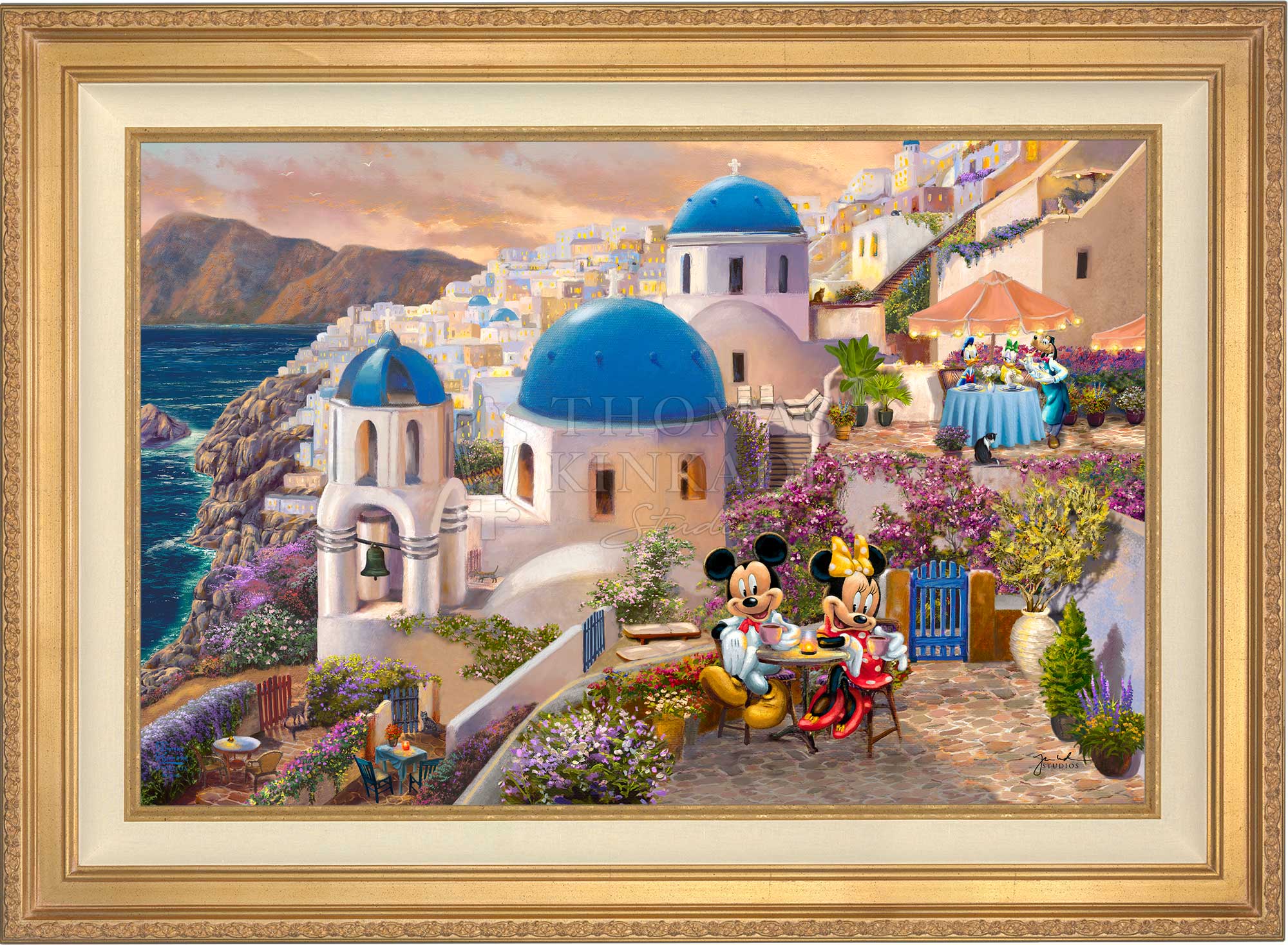 Mickey and Minnie in Greece - Antique Gold Frame