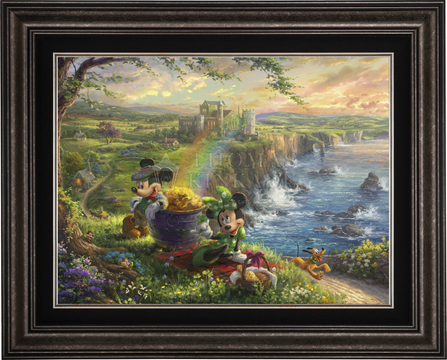 Dressed in the Irish's traditional color, Mickey and Minnie seem to have luck on their side.  Dark PewterFrame