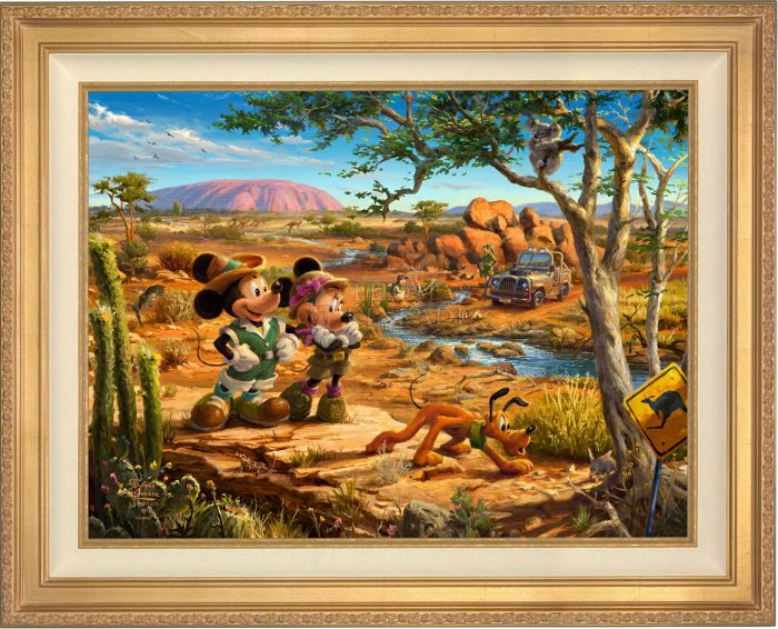 Mickey, Minnie, Pluto Donald, and Goofy explore the land down under - Australia. -Antique Gold Frame