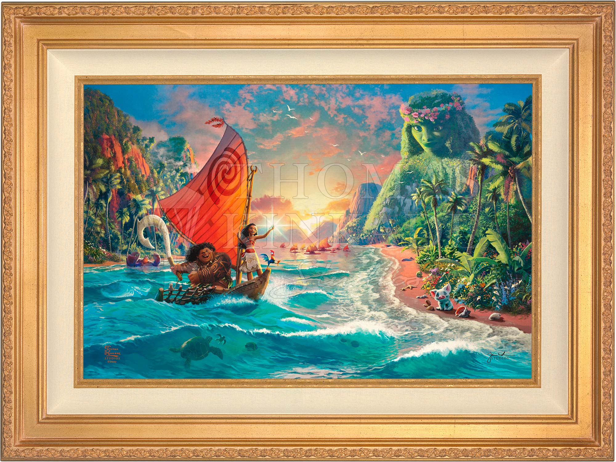 The legend told that Maui must restore the goddess’ heart, but as she realizes her potential and fulfills her destiny, it is a strong and inspiring Moana, with the aid of Maui, who restores Te Fiti’s heart and the island’s balance.  Antique Gold Frame