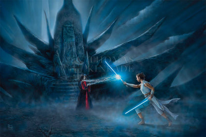 Rey channels the Force and Jedi before her and,draws her Lightsaber to confronts the Emperor. -Unframed