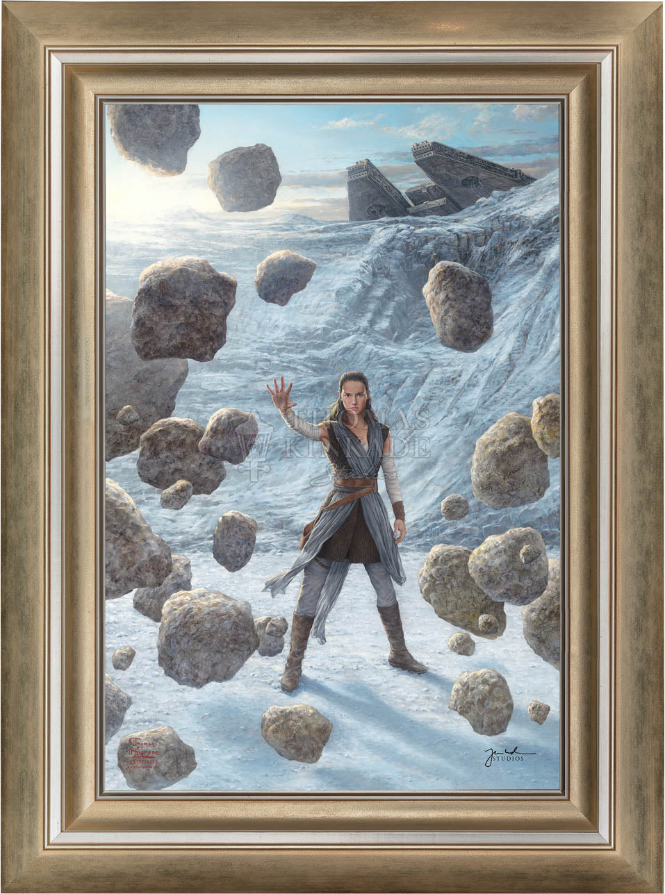 Rey uses the Force to lift the boulders - Frame- Brushed Gold
