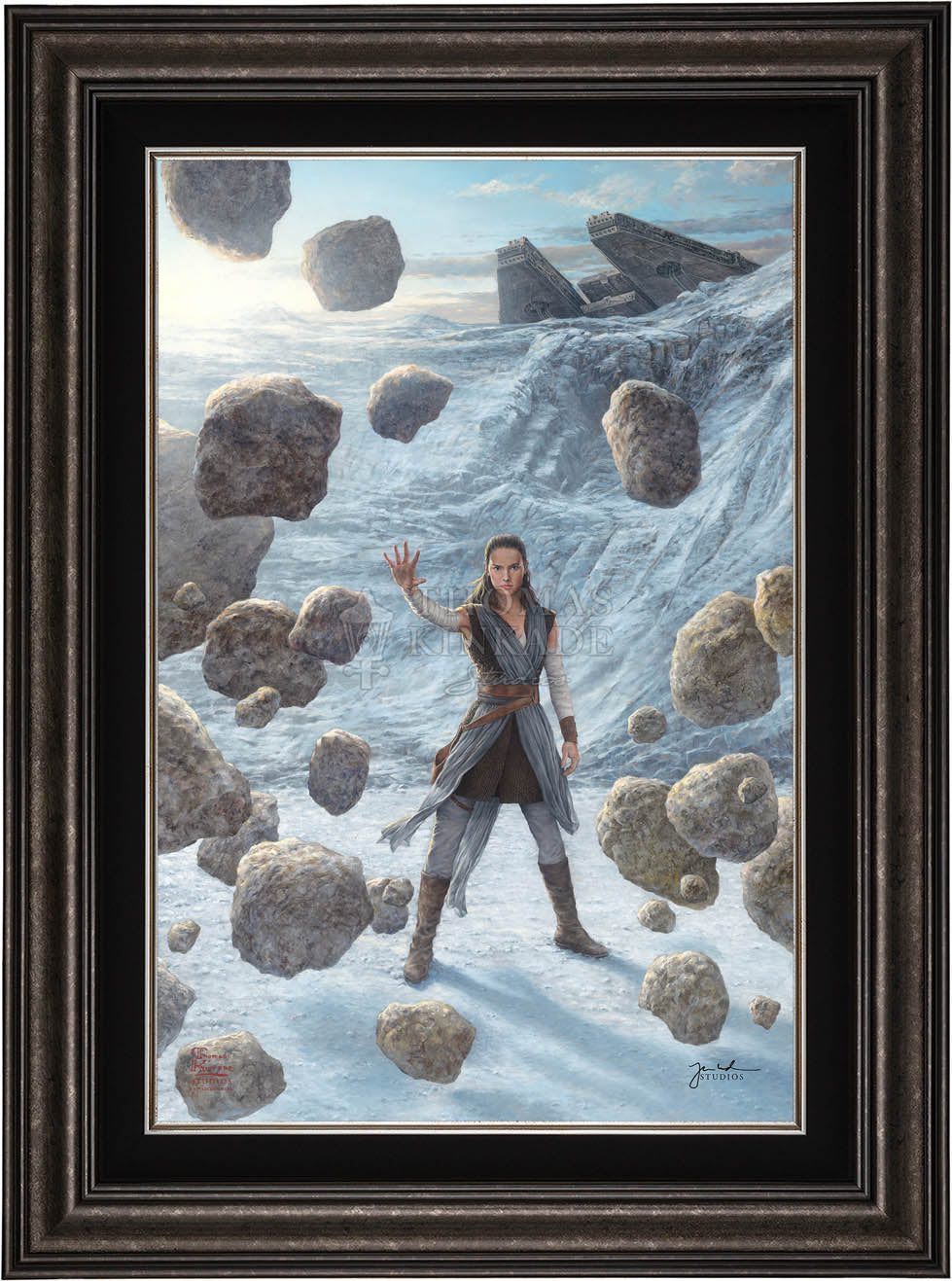 rey uses the force to lift the boulders - frame - Dark Pewterr