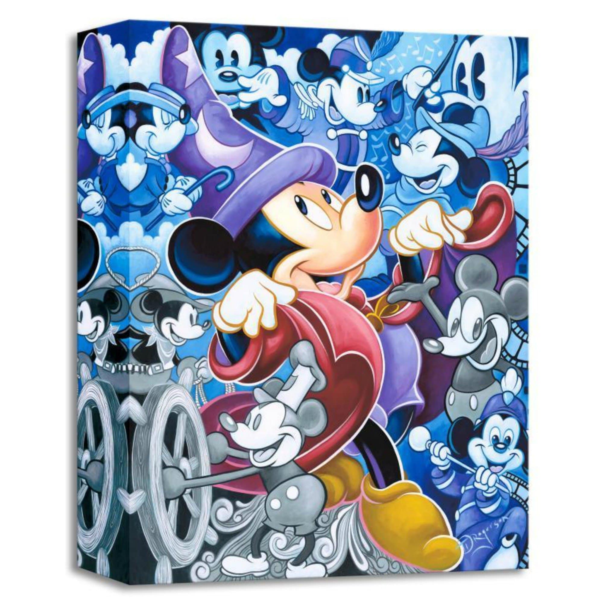 Celebrate the Mouse by Tim Rogerson Features Mickey the Sorcerer his most famous character role, along with the many other characters Mickey has played throughout the years.