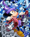 Mickey the Sorcerer and the many characters faces he as played