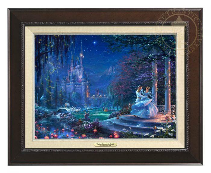 Cinderella Dancing in the Starlight by Thomas Kinkade Studios.  Cinderella's dreams have come true under the starlight Cinderella is dancing with her prince - Espresso Frame