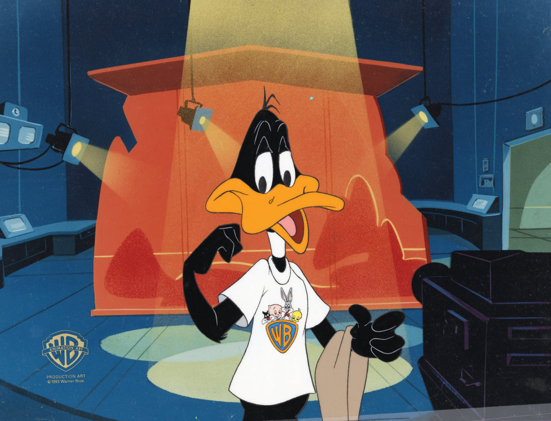 Daffy Duck preparing for the spotlights