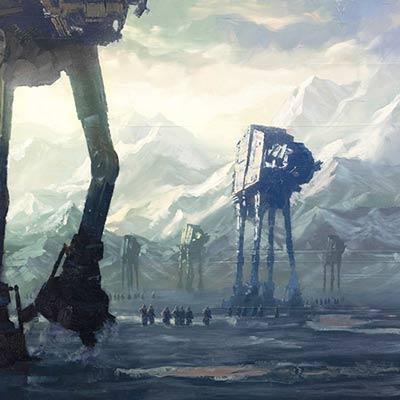 At the Battle of Hoth, massive AT-AT walkers engaged the Alliance. - Closeup 