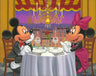 Mickey and Minnie having a romantic formal dinner in their dashing outfits.