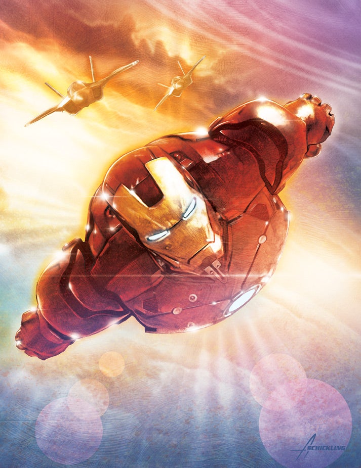 Iron-Man being chased by you fighter planes - canvas
