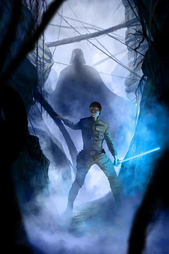 Luke Skywalker and Darth Vader entering a cave - Paper.