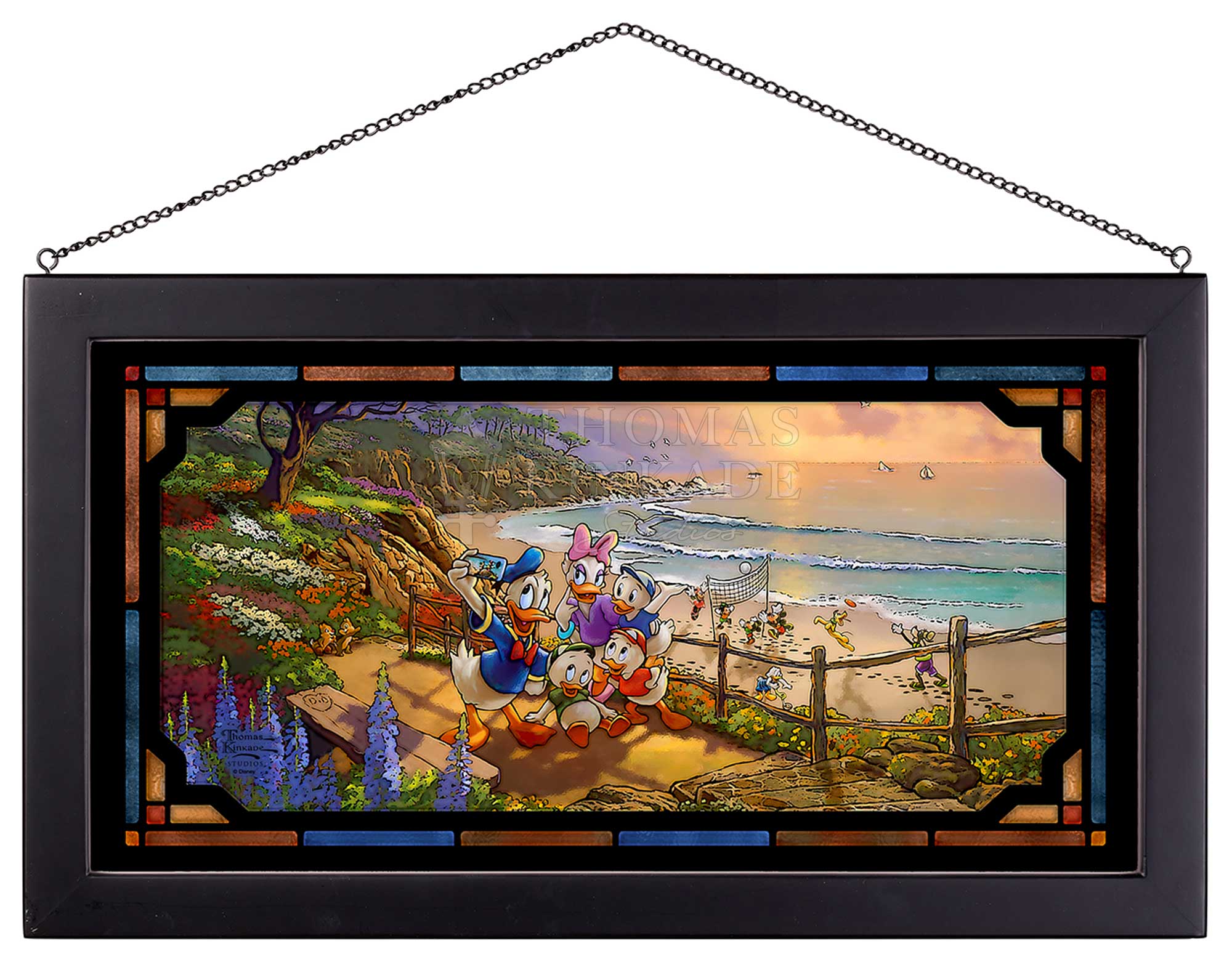 A bright sunshine highlights the coastal adventures of Donald Duck, Daisy Duck, and some of their dearest friends. Inspired by Thomas Kinkade Studios Friendship Moments Series.