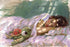 A human side of Ariel asleep dreaming of another life, with her stuffed turtle at her side.