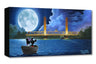 Mickey and Minnie in a boat as they drift toward the moonlight.
