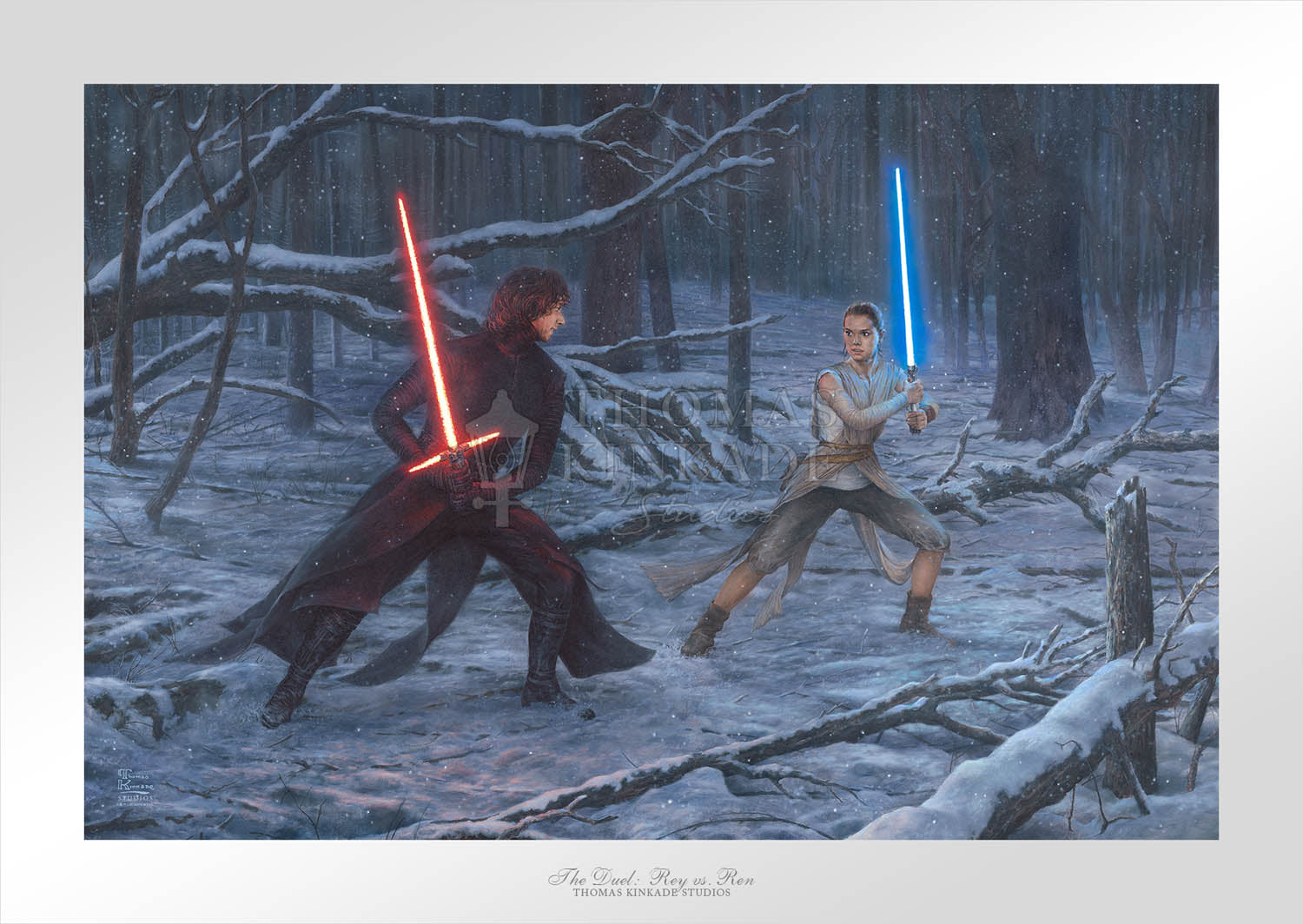 Rey and Kylo first lightsaber duel, - paper