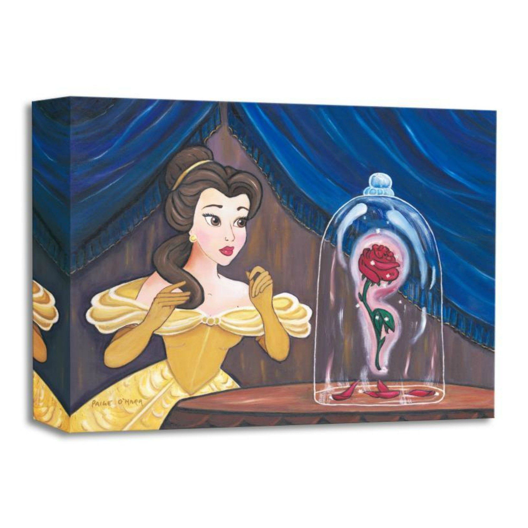 Enchanted Rose by Paige O'Hara.  Belle finds the enchanted red rose, inside a the glass dome. Inspired by Walt Disney's  Beauty and the Beast, fairy-tale story.