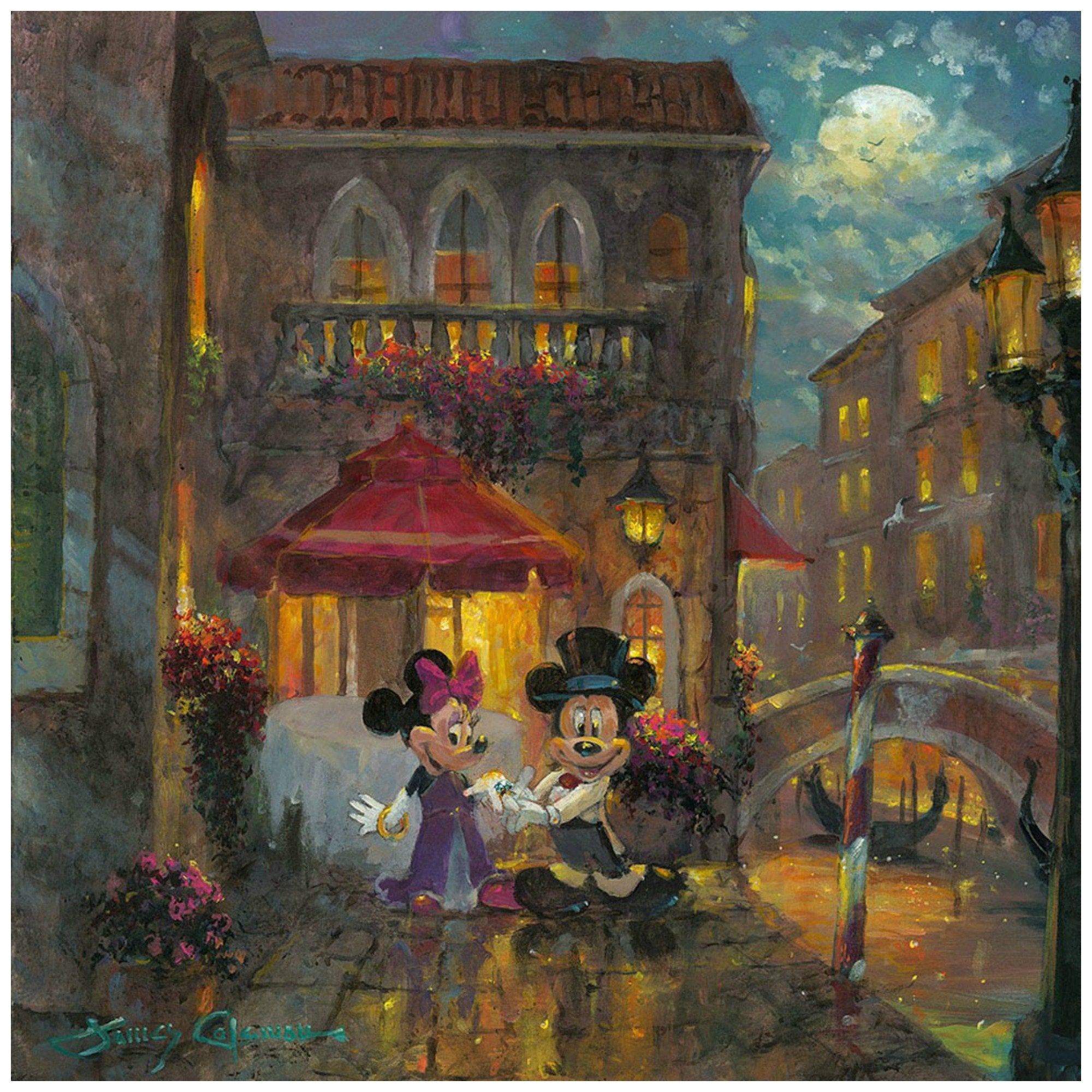 Evening Anniversary by James Coleman  Mickey and Minnie all dressed up for an evening to celebrate their anniversary in the romantic city of Venice.