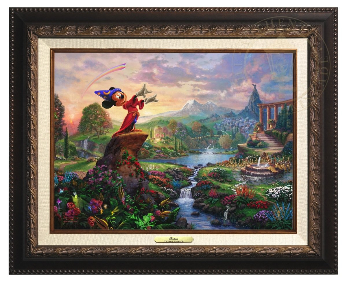 Mickey the sorcerer stands in the center of it, using his magic to orchestrate the sublime dance going on about him - Aged Bronze Frame