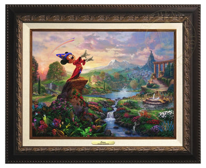 Mickey the sorcerer stands in the center of it, using his magic to orchestrate the sublime dance going on about him - Aged Bronze Frame