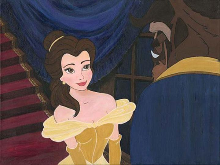 Belle and the Beast dressed up for their first date.