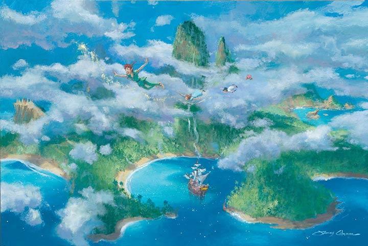 A sky view of the Peter Pan's Neverland island