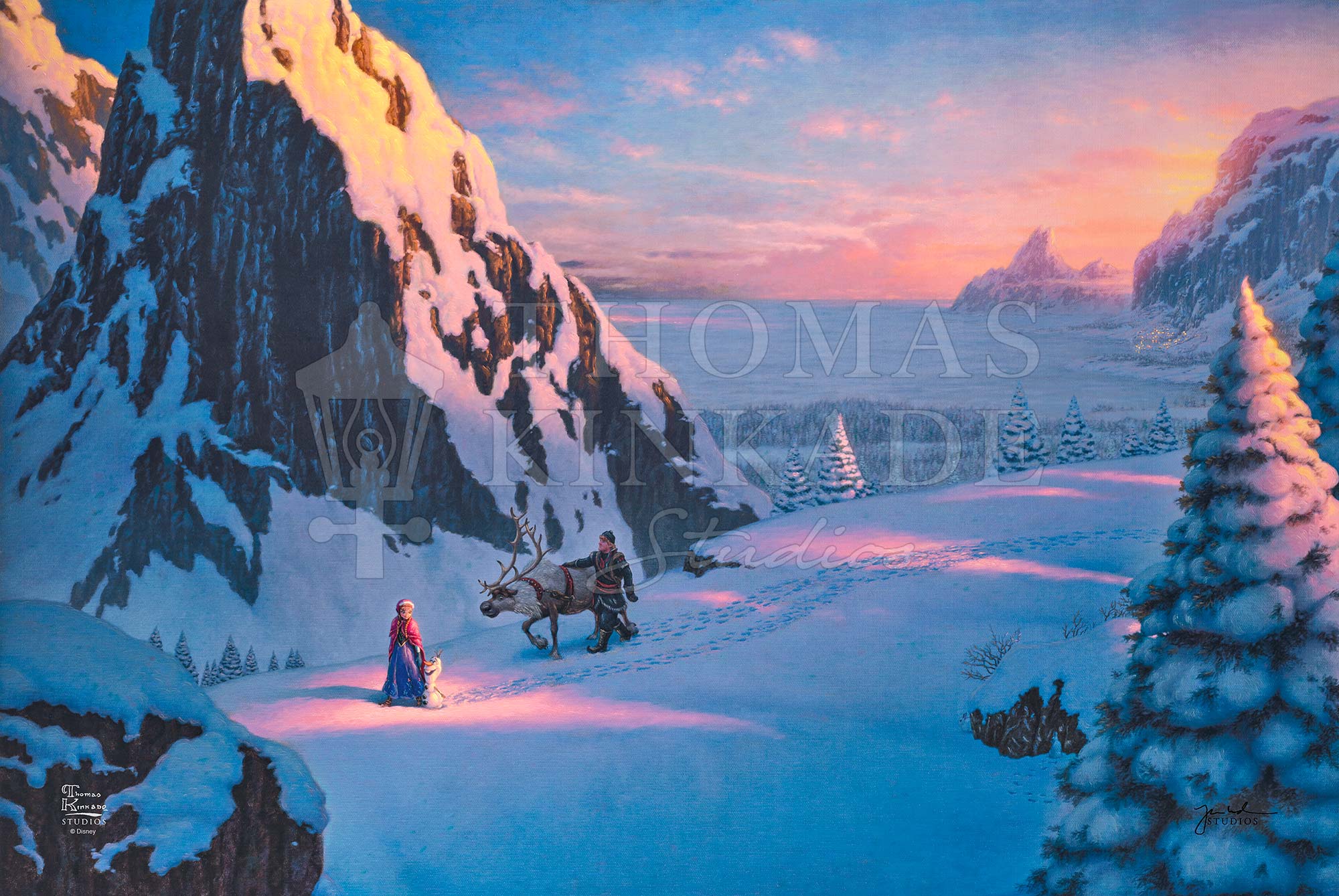 This scene takes Anna, Olaf joined by Kristoff, and his friend Sven on their journey the through the snowy slopes of Alpine.