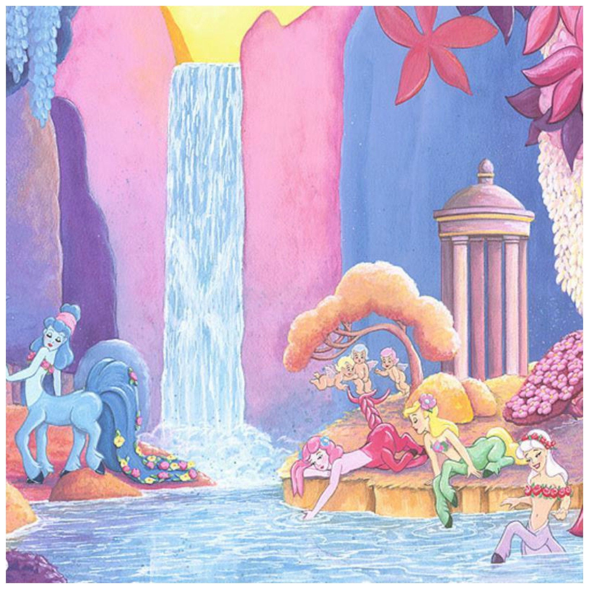 Garden of Beauty by Michelle St. Laurent.  The beautiful mystical colorful water garden of unusual creatures, from the unforgettable scene in Fantasia's ''Pastoral Symphony." - closeup