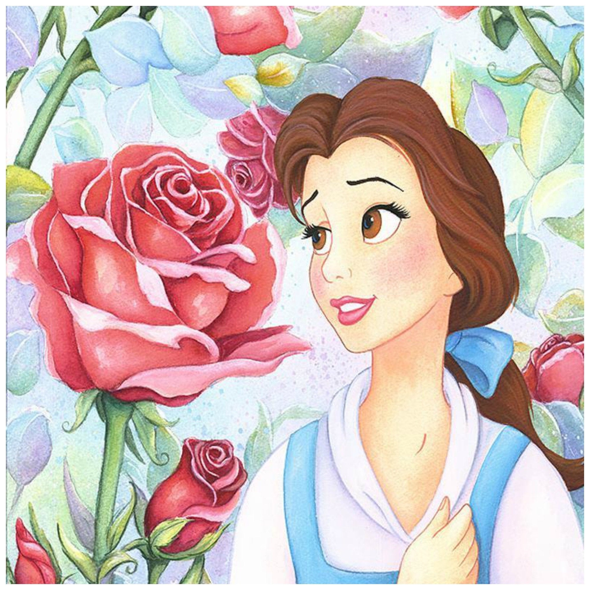 Garden of Roses by Michelle St. Laurent.  The Belle is surrounded by beautiful red roses in the garden - closeup.