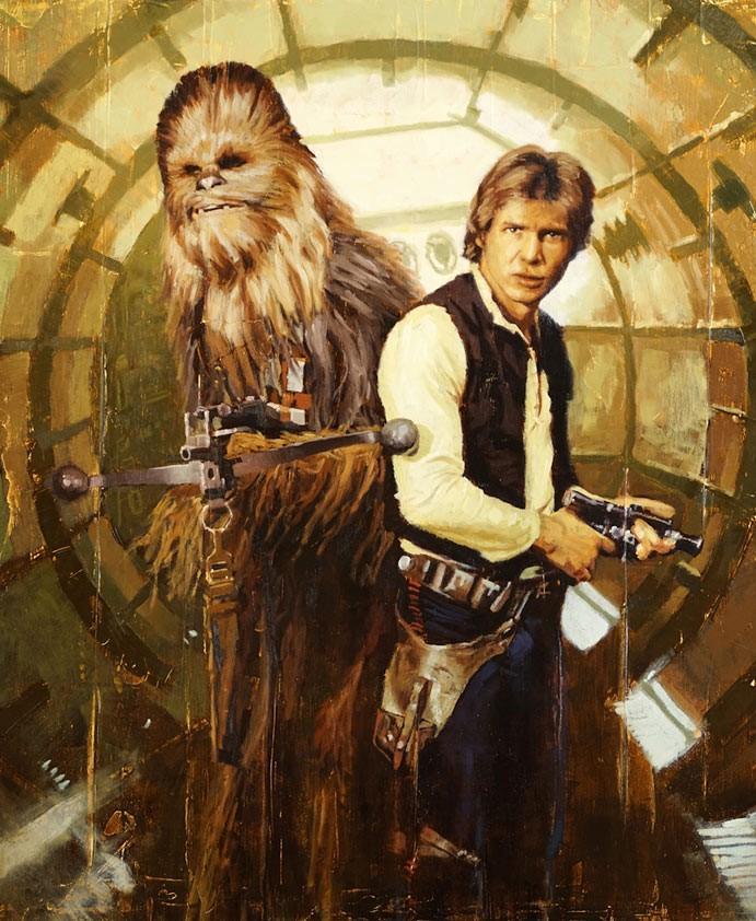 Vintage style portrait of Han Solo and Chewbacca.