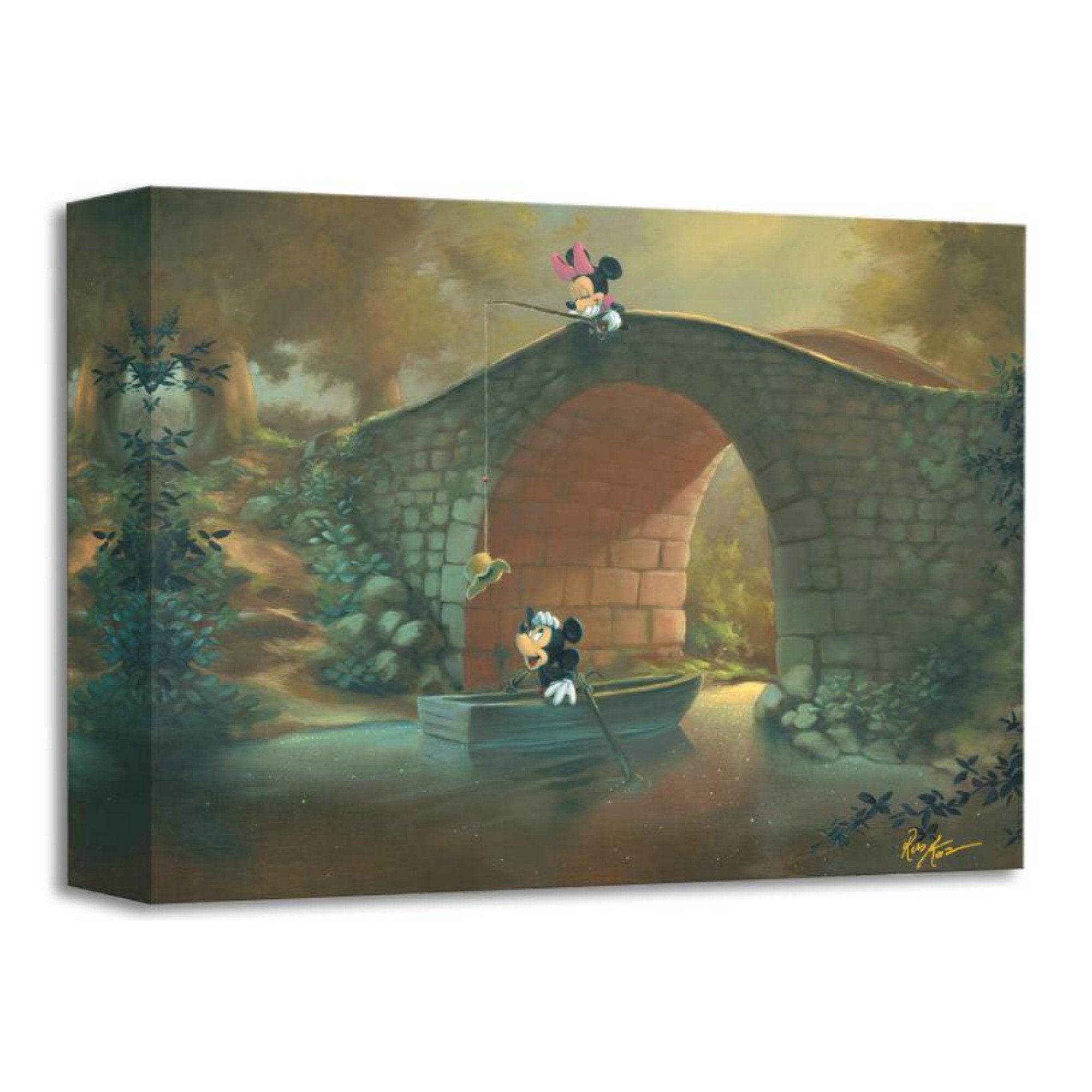 Hooked On You by Rob Kaz.  Minnie surprises Mickey as she catches his hat with her fishing pole from on top of the bridge. 