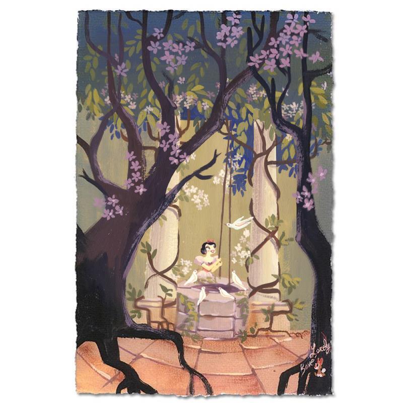 I'm Wishing by Lorelay Bove.  Snow White standing by the well in the woody garden, daydreaming of her prince.