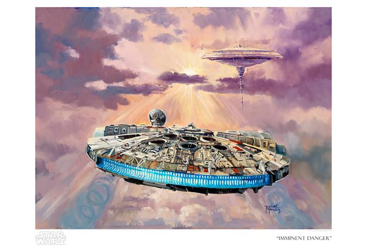 Imminent Danger by Line Tutwiler  The Millennium Falcon approaches Cloud City, floating in the upper atmosphere of Bespin - Paper