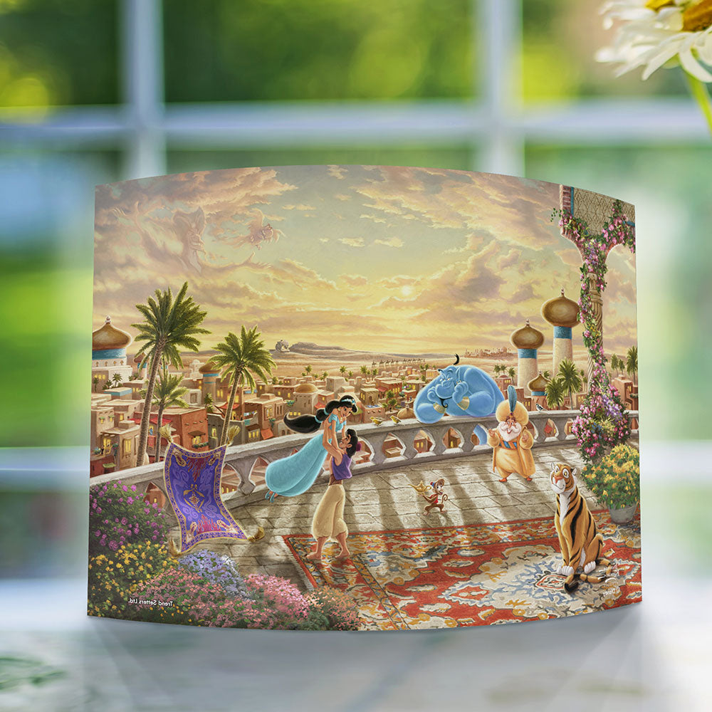 Princess Jasmine and Aladdin twirl about underneath the Arabian sunset with the magic carpet  - Back