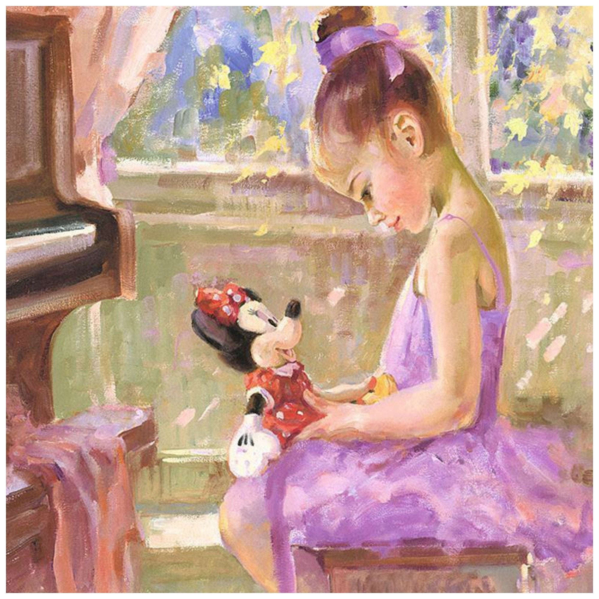 Joyful Inspiration by Irene Sheri  A young ballerina plays with her Minnie stuff toy - closeup