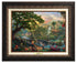 Jungle Book by Thomas Kinkade Studios.  Mowgli  the man-cub sits on the back of Bagheera while eating his banana, and watches Baloo play around - Aged Bronze Frame