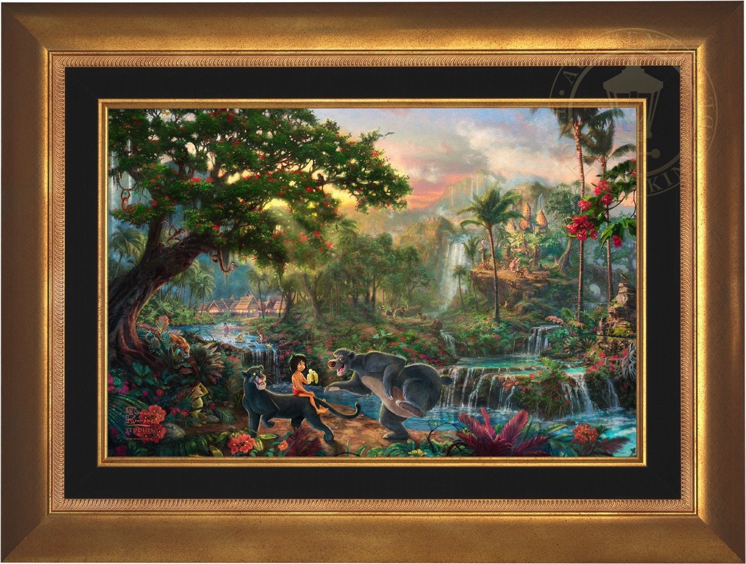 Mowgli the man-cub, the evil tiger Shere Khan, the wise panther Bagheera and Baloo, the lovable Poppa Bear - Aurora Gold Frame
