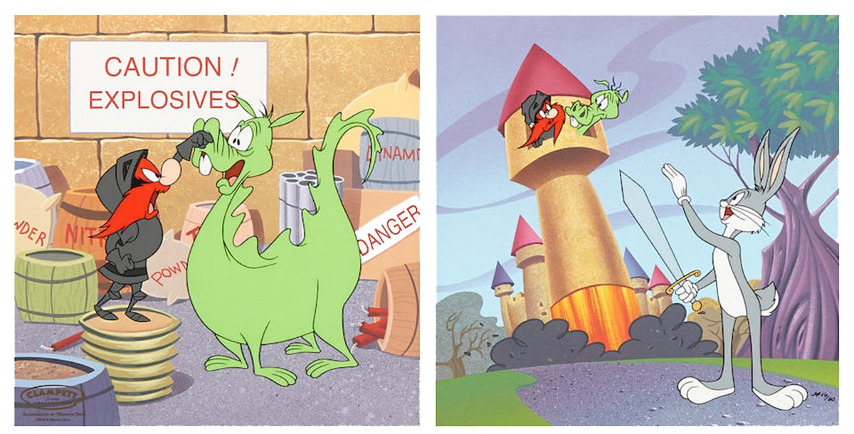 Yosemite tries to keep his fire-breathing dragon from sneezing while both are huddled inside a castle’s explosives-filled powder room...